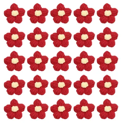 50 Häkelblumen-Applikationen rot/gelb, 40 mm, zum Basteln und Nähen