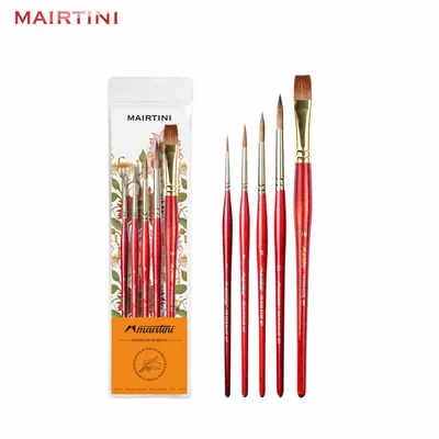 Produktbild von Mairtini M7 Künstlerpinsel Set – 5er Set (Größen 1/4/8/12/18) – Rund, Flach und Spitzpinsel - aus Synthetikhaar für präzise & kreative Maltechniken