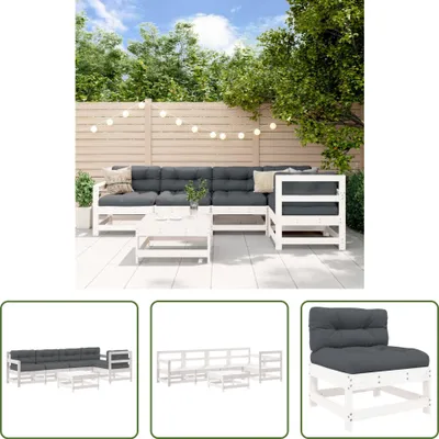 Produktbild von The Living Store 6-tlg. Garten-Lounge-Set mit Kissen Weiß Massivholz