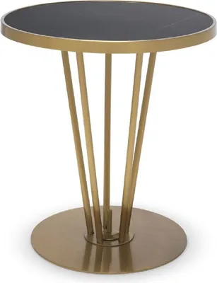 Produktbild von Casa Padrino Luxus Beistelltisch Messingfarben / Schwarz Ø 49,5 x H. 54 cm - Runder Edelstahl Tisch mit geschliffener Marmorplatte - Wohnzimmer Möbel - Luxus Möbel