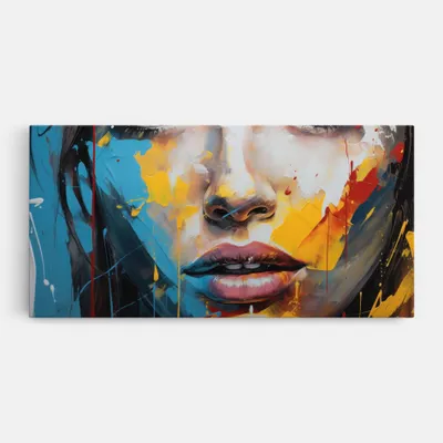 Produktbild von ARTHUB® Leinwandbild 50x100 cm, Woman Abstract Lips | Wohnzimmerdekoration, Hängende Bilder, Wanddekoration, Heimdekoration, Frauen, Lippen