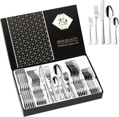 Produktbild von Famanu Besteckset 30-teilig - Hochglanzpoliert, für 6 Personen, Edelstahl, spülmaschinenfest, Silber