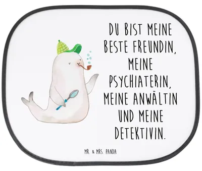 Produktbild von Mr. & Mrs. Panda Sonnenschutz Auto Robbe Sherlock - Weiß - Geschenk, saugnapf, Lustige Sprüche, Sonnenblende