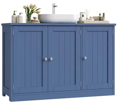 Immagine prodotto di Mobiletti sotto lavabo da 90 cm di larghezza, mobiletto da bagno, colore blu, realizzato in MDF, altezza 61,8 cm