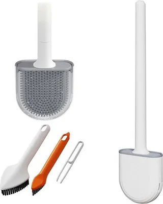 Obrázok produktu pre Silikónová toaletná kefa, toaletná kefa 3 v 1 s rýchloschnúcim držiakom, moderná montáž na stenu bez vŕtania