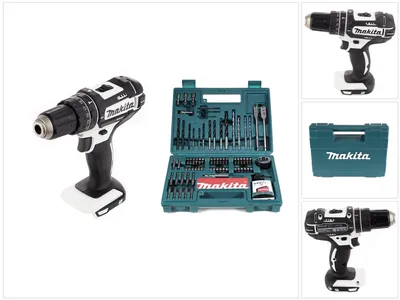 Image de Perceuse-visseuse à percussion sans fil Makita DHP 482 Z W 18 V 62 Nm Solo + jeu de 100 embouts et forets