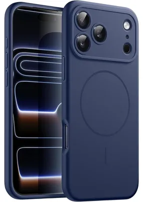Image de Coque en silicone pour iPhone 17 Pro Max (6,9 pouces), compatible MagSafe, antichoc, protection de l'appareil photo, bleu foncé