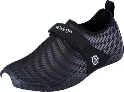 A black water shoe with a gray patterned design and a white anchor logo.