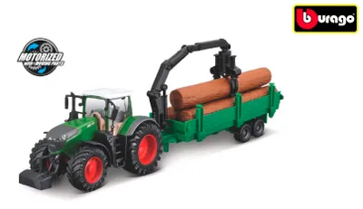 Produktbild von Bburago Traktor Spielzeug Fendt 1050 Vario Forstanhänger Reibung 10cm