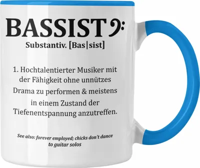 Produktbild von Trendation - Bassist Tasse Geschenk Bass-Spieler Geschenkidee Kaffee-Becher Bassist Definition (Blau)