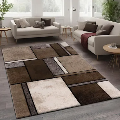 Image de Tapis design à carreaux moderne tendance chiné accrocheur beige marron gris Dimensions 160 x 230 cm