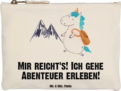 Produktbild von Mr. & Mrs. Panda Pouch Einhorn Bergsteiger Grösse XL Große - Weiß - Geschenk, Reisen, Stifteetui, Federtasche, Einhörner, Unicorn, Abenteuer, Etui, kosmetiktäschchen