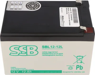 Produktbild von SSB SB12-12L 12V 12Ah 6,3mm Faston Bleiakku AGM Blei Gel Akku
