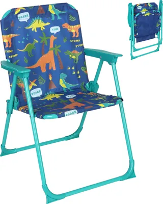 Imagen del producto de Relaxdays: Silla plegable para niños, con motivos de dinosaurios, dimensiones: 51,5 x 36 x 37,5 cm, silla para picnic para exteriores, silla plegable, de colores