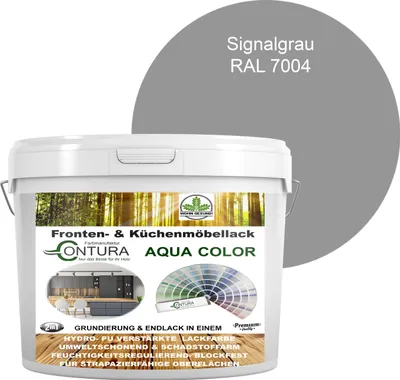Produktbild von 2 Liter + Anlauger - Contura Küchenmöbellack RAL Möbellack SEIDENMATT SET Möbelfarbe Holzlack Buntlack Küchenlack - RAL 7004 Signalgrau