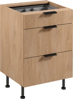 Produktbild von Küchenunterschrank 60 cm mit 3 Schubladen küchenmöbel Küchenblock, Sorento D60S3 AX Sonoma Eiche