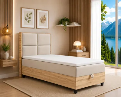 Produktbild von Trinity K-2 Boxspringbett 100x200 | Einzelbett mit. Matratze und Stauraum | Bonellfederkern inkl. Topper & Kopfteil | inkl. Lieferung - Creme