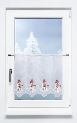 Produktbild von Scheibengardine Plauener Spitze - Snowman  (Bx H) 244.50cm * 49cm Rot/kaminrot
