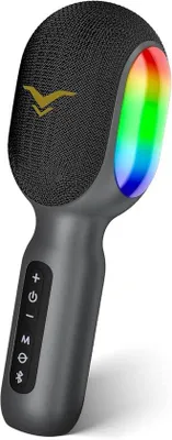 Produktbild von Karaoke-Mikrofon, kabelloses LED-Mikrofon, tragbar, mit LED-Beleuchtung, für Kinder, Karaoke-Funktion mit Musikaufnahme und