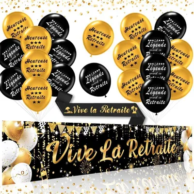 Produktbild von Ruhestand Deko Set Banner Ballons Schärpe Schwarz Gold