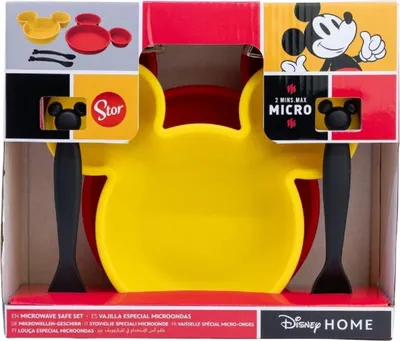 Zdjęcie produktu dla Zestaw naczyń dla dzieci Disney Mickey Mouse 4-częściowy - talerz, miska i sztućce w pudełku upominkowym