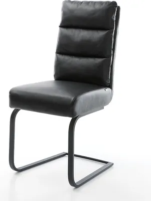 Produktbild von DELIFE Freischwinger Pela-Flex Echt-Leder Schwarz Freischwinger flach Schwarz Taschenfederkern