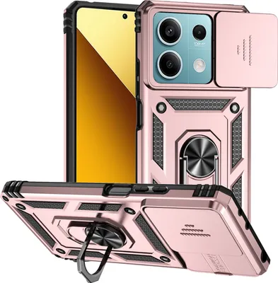 Immagine prodotto di Custodia per Xiaomi Redmi Note 13 5G a doppio strato con copertura scorrevole della fotocamera e supporto ad anello Rosa