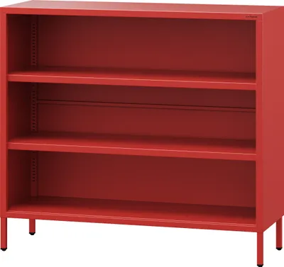 Produktbild von Jan Nowak Niedriges Bücherregal mit 3 Ebenen Luca Aufbewahrungsregal Standregal 2 verstellbare Fachböden Metall Wohnzimmer, 100 x 90 x 35 cm, Rot