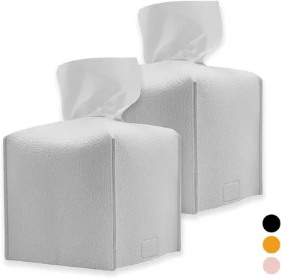 Produktbild von Kosmetiktuchbox aus Kunstleder, Nachfüllbar, 13x13x13 cm, Weiß, für Badezimmer