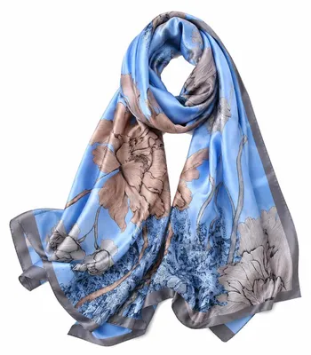 Produktbild von Seidenschal Damen Blume Blätter Gedruckt 33.5x70.5 Inch