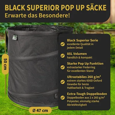 Produktbild von TTL GARDEN BLACK SUPERIOR Pop Up Gartensack Set 215L 170L 85L schwarz