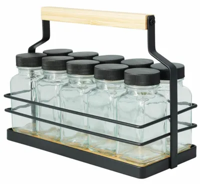 Produktbild von HOWHOMELY | Gewürzregal - Gewürzständer - schwarz - transparent - 21 x 15 cm - mit 11 Fächern und Tragegriff - Gewürzbehälter