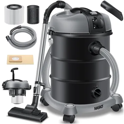 Produktbild von MASKO® Industriestaubsauger, Nass Trockensauger HEPA, 3 in 1 Filtersystem, 58 l/s Werkstattsauger mit Steckdose, 2300W, 30L, Industriesauger mit & ohne Beutel, Filter + Aufsätze, Push&Clean