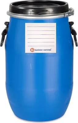 Produktbild von kanister-vertrieb® 30 Liter Deckelfass, Kunststofffass, Futtertonne, Fass, Plastikfass Farbe blau inkl. Etikett (30 D)