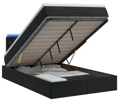 Immagine prodotto di Letto con contenitore e materasso LED, colore nero, dimensioni 120 x 190 cm, rivestito in velluto