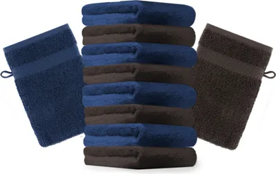 Produktbild von Betz 10 Stück Waschhandschuhe 16x21 cm PREMIUM 100% Baumwolle  Farbe: dunkelblau und dunkelbraun