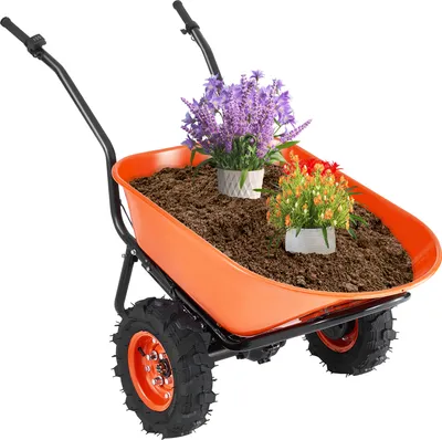 Image de Brouette VEVOR, chariot de jardin polyvalent à moteur 500 W, diable basculant, capacité 260 kg avec poignée métallique et roues à rails, chariot de transport à deux roues et chariot
