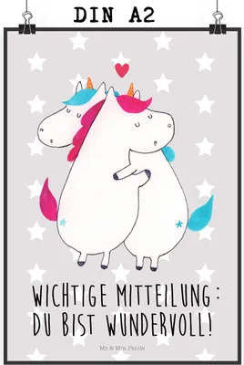 Produktbild von Mr. & Mrs. Panda Bild Einhorn Mitteilung DIN A2 - Grau Pastell - Geschenk, Ehe, Spruch, Einhörner, drucke, Lustig, wanddeko, Unicorn, Valentinstag, Wanddekoration, Plakat
