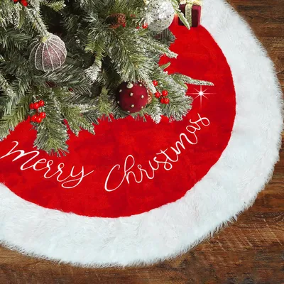 Weihnachtsbaumrock 122 cm, weiß-rot, Kunstfell, rund