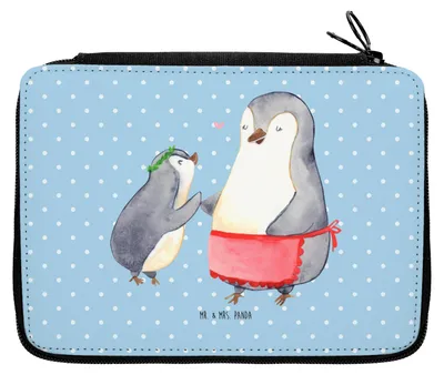 Produktbild von Mr. & Mrs. Panda Etui Pinguin mit Kind - Blau Pastell - Geschenk, Schreibetui, Mäppchen, Mutter, Muttertag, Schlampermäppchen, Federmäppchen, Bleistiftetui, Familie