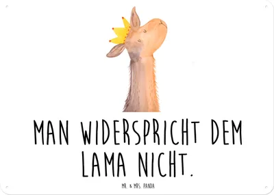 Produktbild von Mr. & Mrs. Panda Schild Lamakopf König DIN A3 - Weiß - Geschenk, Wandbild, Türschild Metall, Freundin, Chef, Lamas, Lama, Papa, tafel, Mama, Blechschild