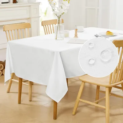 Obrázek produktu pro Omyvatelná ubrus s efektem lotosu, vodoodpudivá, vzhled lnu, rozměry 178x132 cm, bílá, 1 kus