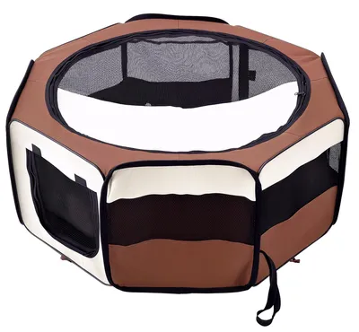 Image de Parc enclos pliable pour chien chat petits animaux octogonal en tissu Oxford et acier ? 90 x 41H cm marron beige