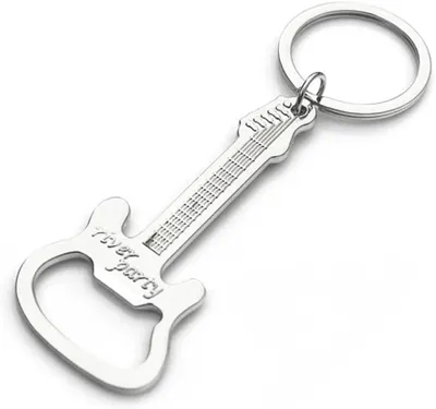 Flaschenöffner Schlüsselanhänger Gitarrenform Zink Silber