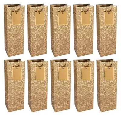 Image de Sacs en carton dorés, 10 pièces, dimensions 12 x 36 x 10 cm, carton de 230 g/m², avec cordon