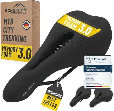 Produktbild von Famanu Fahrradsattel Ergonomisch mit Memory-Schaum - Wasserabweisend und Atmungsaktiv Schwarz