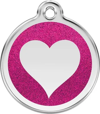 Produktbild von Herz Hot Pink Glitzer Hundemarke klein/klein Ø. 2 cm - Reddingo