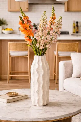 Produktbild von Evila Originals, Handbemalter Dekorationstopf aus Keramik, 13 cm Durchmesser, 35 cm hoch | Elegantes Weiß | Perfekt für moderne Wohnräume und stilvolle Akzente.
