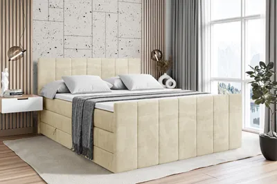 Produktbild von ALTDECOR Boxspringbett mit Fußteil, 2 Matratzen und Topper - 120x200 cm - MOETI-Z KING - Beige Samt - Polsterbett mit, H3- und H4- Matratzen, Bettkasten und Lattenrost, Bett mit Stauraum