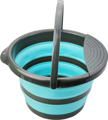 Produktbild von Faltbarer Silikoneimer, 5 Liter, zusammenklappbarer Eimer – 5-l-Eimer, Silikoneimer zum Reinigen, Camping, Angeln, Küche (5 l, blau)